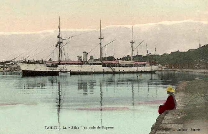 La canonnière Zélée en rade de Papeete vers 1910. Photo Lucien Gauthier
