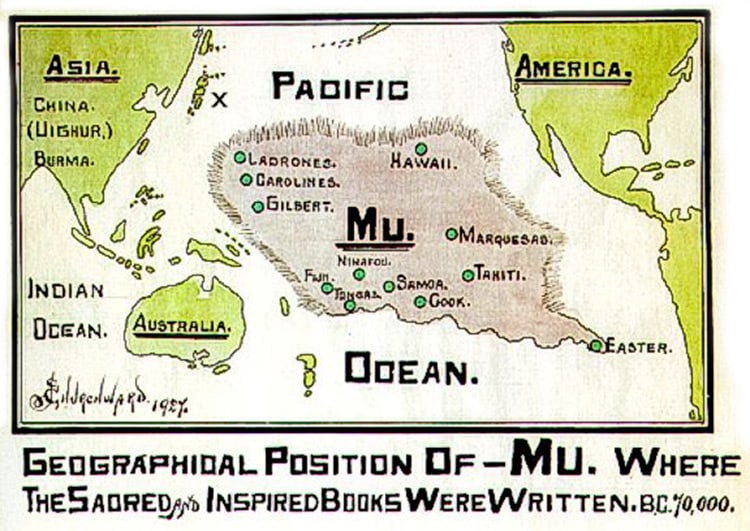 Churchward, Mu map, 1927