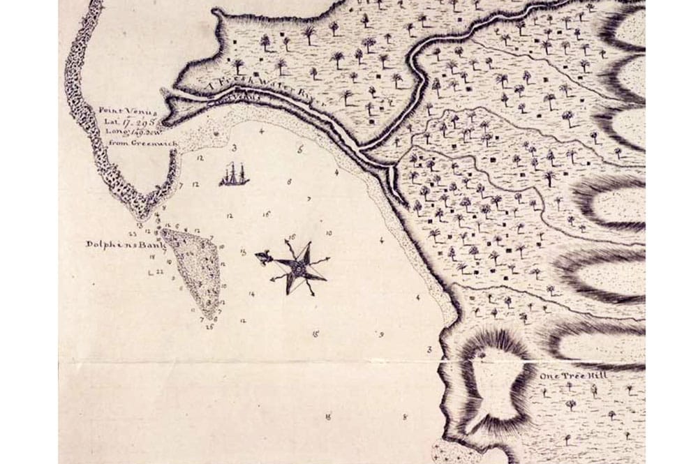 Matavai Bay in 1771 with One tree hill