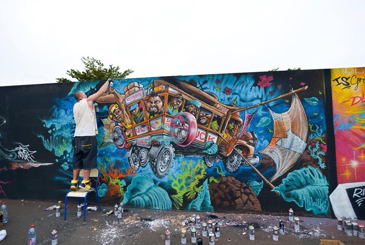 Street art, le truck, école Saint Paul, à Papeete. Photo Kinston