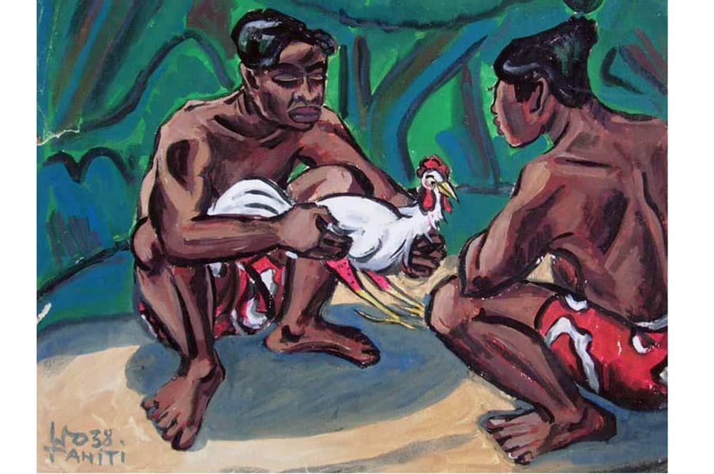 Combat de coqs - Illustration Wolgang Wolff - Tahiti 1938