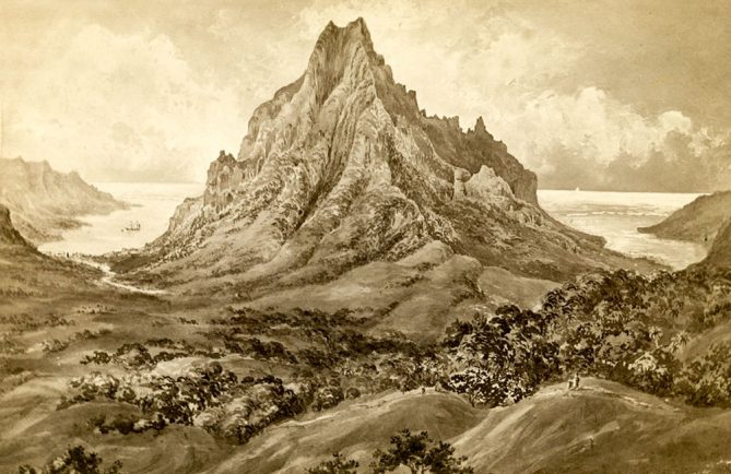 Le mont Rotui à Moorea, par Constance Cumming 1882.
