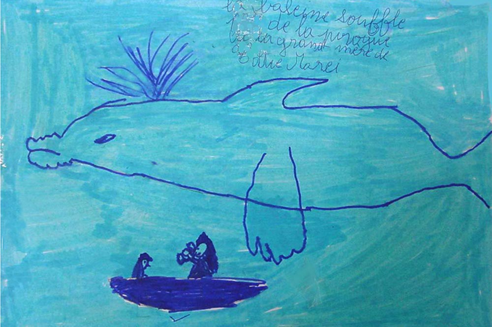 Légende des baleines de Tetamanu, illustration. Ecole de Fakarava