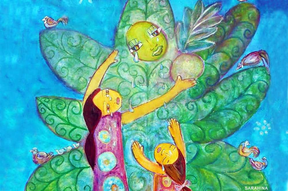 Légende de Rua-ta'ata et du Tumu Uru. Illustration Sarahina